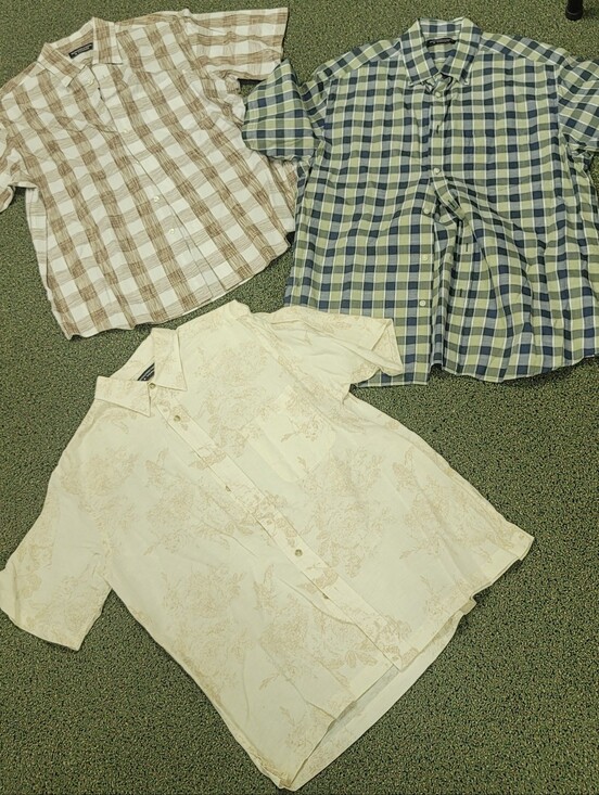 Roundtree & Yorke Other - Short-Sleeve Button-Up Shirt - Cream Floral, Tan Plaid, Blue Plaid